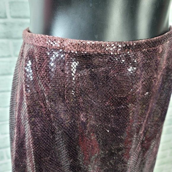 Vintage 90s Cache Womens 4 Dark Burgundy Scale Textured Aline Mini Skirt - Picture 5 of 10